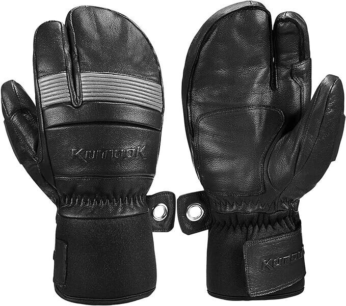 Kutook Ski Mittens HIPORA Waterproof Membrane Goat Leather Gloves Lrge Blk NWT