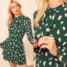 Reformation Fox Animal Print Mini Dress Green White Long Sleeve * flaw Size 0