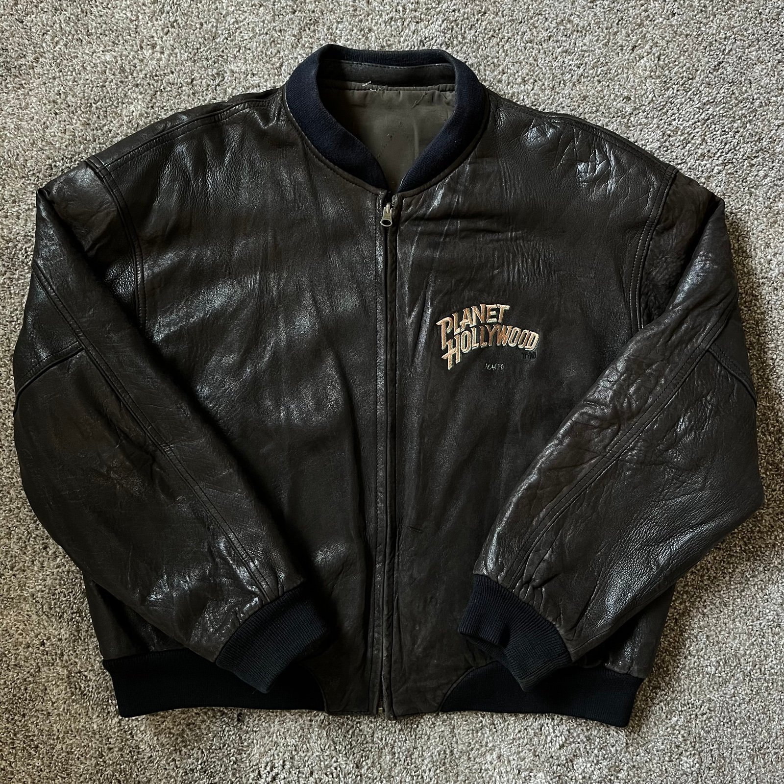Vintage Planet Hollywood Maui Leather Bomber Jacket Reversible Size XL