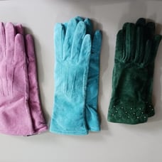 3 pairs of Womens Suede Gloves, lined, Teal pair has a small slit on the right h