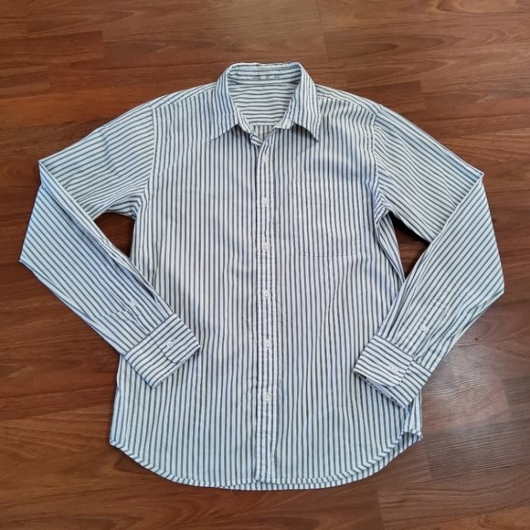 S.K.U. Save Khaki United Long Sleeve Button Down Striped Shirt S Grey White New
