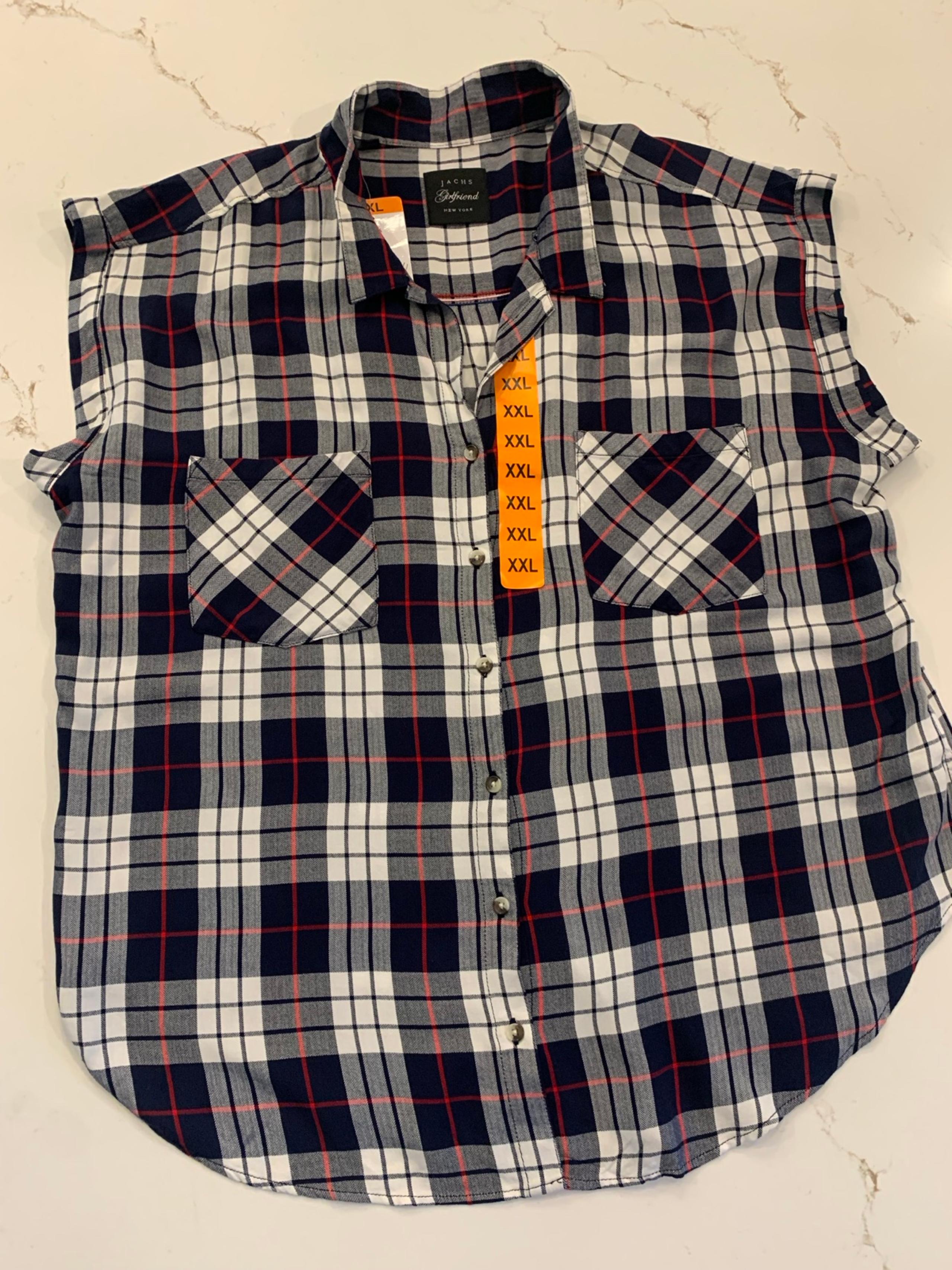 JACHS Girlfriend Sleeveless Shirt Plaid Woman’s Size XXL  Button Down Blouse NEW