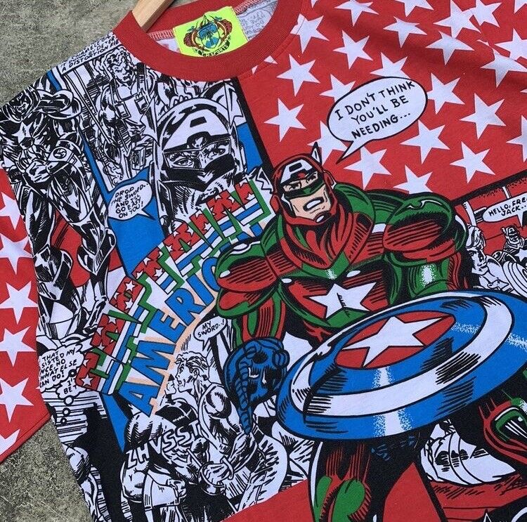 Vintage Captain America Marvel Large 90s Mega T Shirt TM Sports