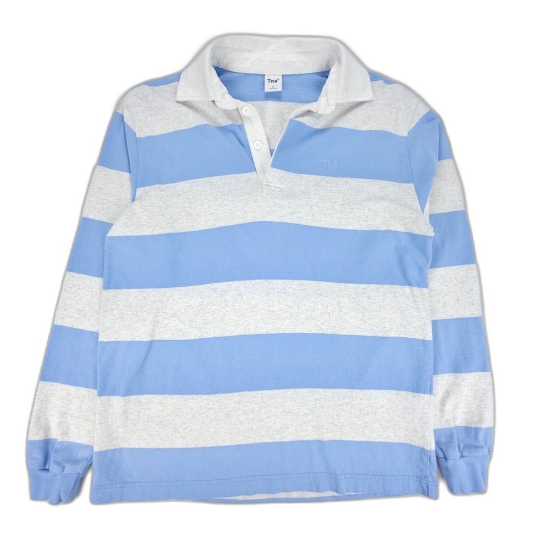 ARITZIA TNA Nolan Oversized Boyfriend Polo Long Sleeve XS Vintage 90s Stripe Y2k