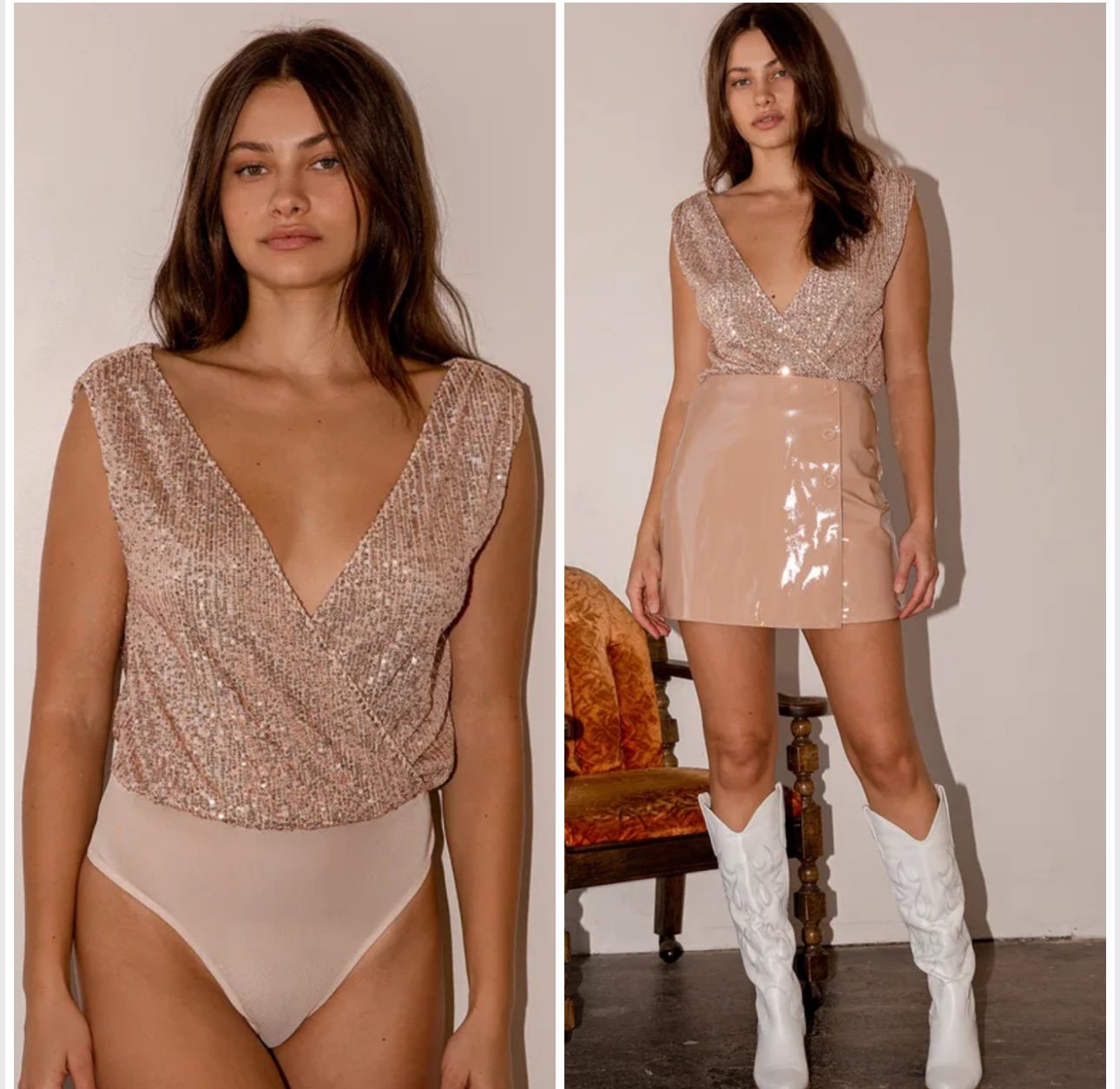 Lulus NWT! Evening Of Wonder Gold Sequin Cowl Back Bodysuit Size S