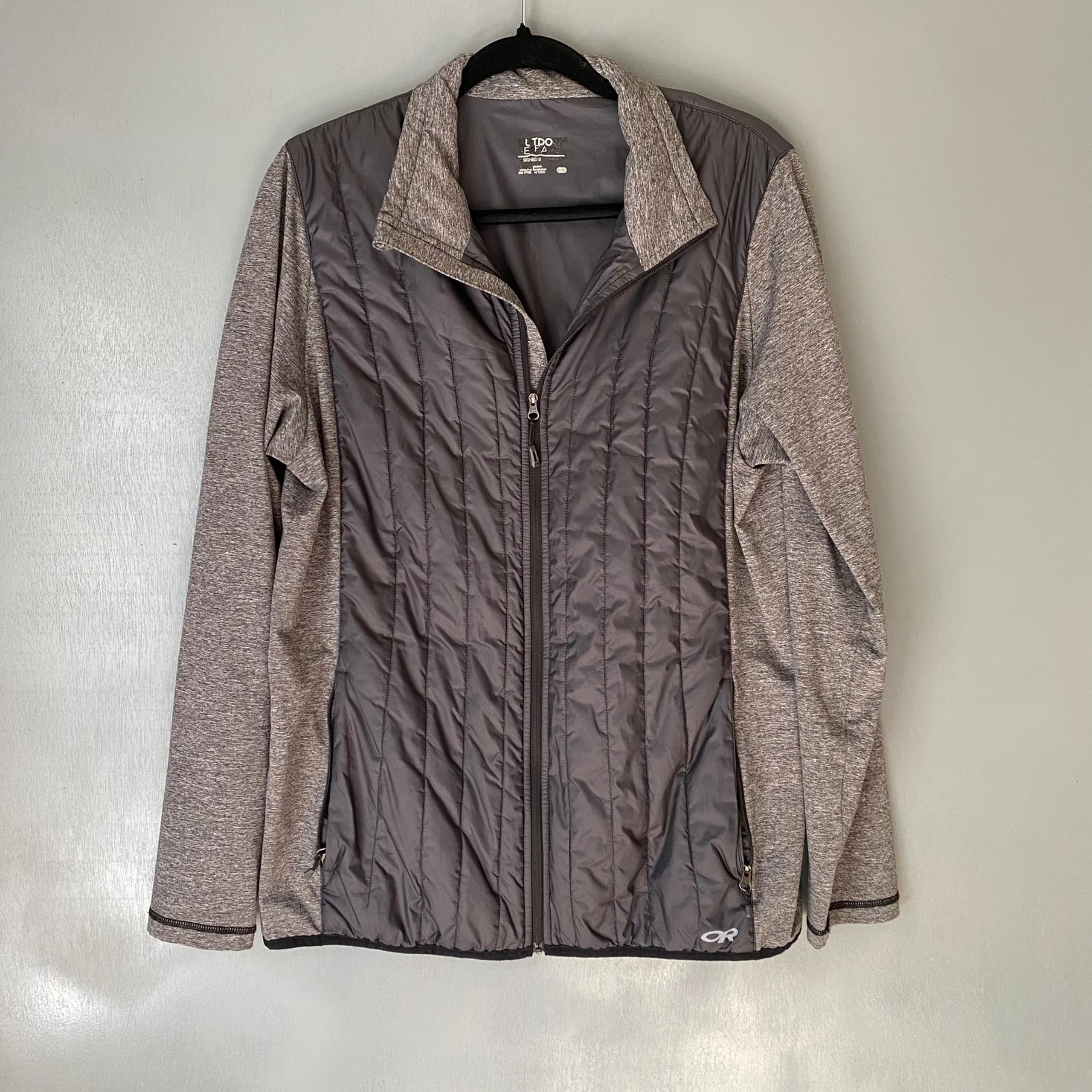 OUTDOOR RESEARCH Women's XL Quilted Puffer Jacket Stretch Sides Athleisure Gray