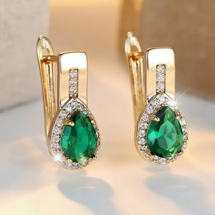 14K Gold Womens 2ct Green Emerald Gemstone 1ct Diamond Drop Earrings Jewelry