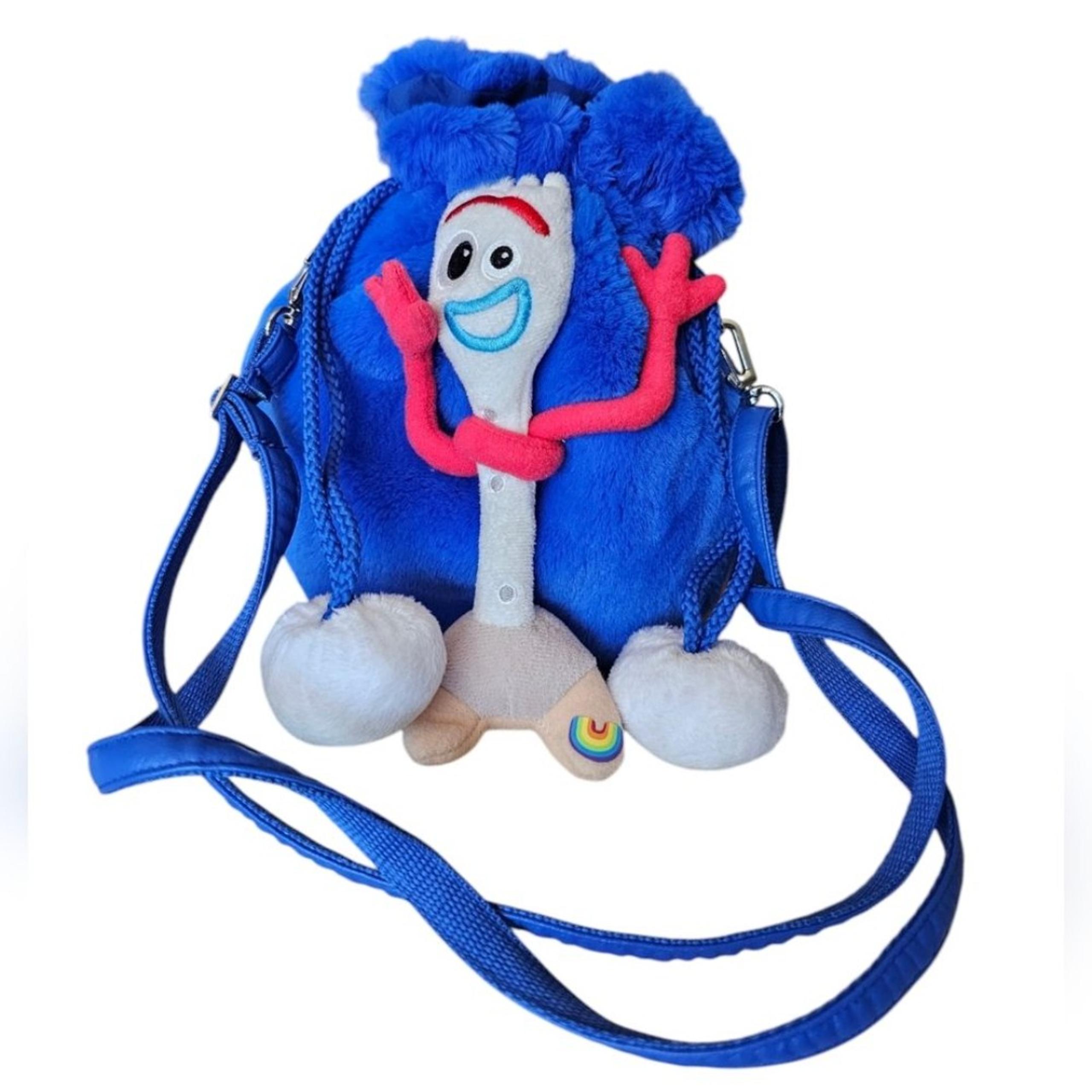 Disney Pixar Toy Story 4 Forky Plush Fuzzy Crossbody Bucket Bag Purse Blue