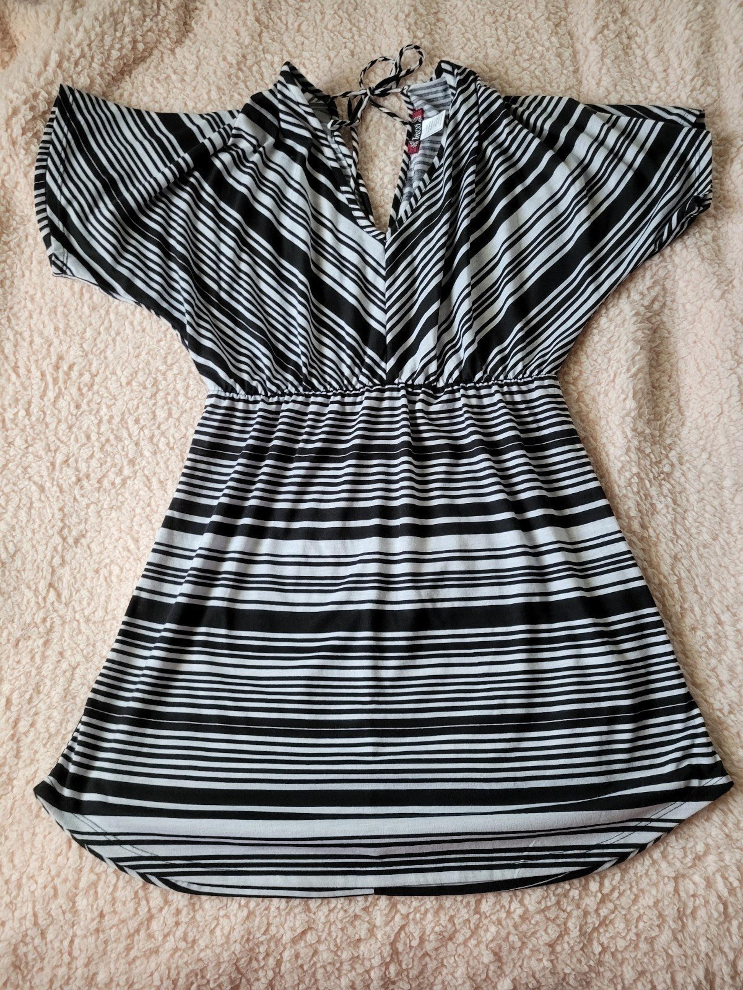 Black and Grey striped Vneck dress