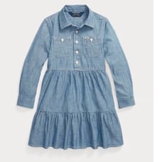 Polo Ralph Lauren Tiered Chambray Denim Shirt Dress Toddler Girls-SZ 4 T