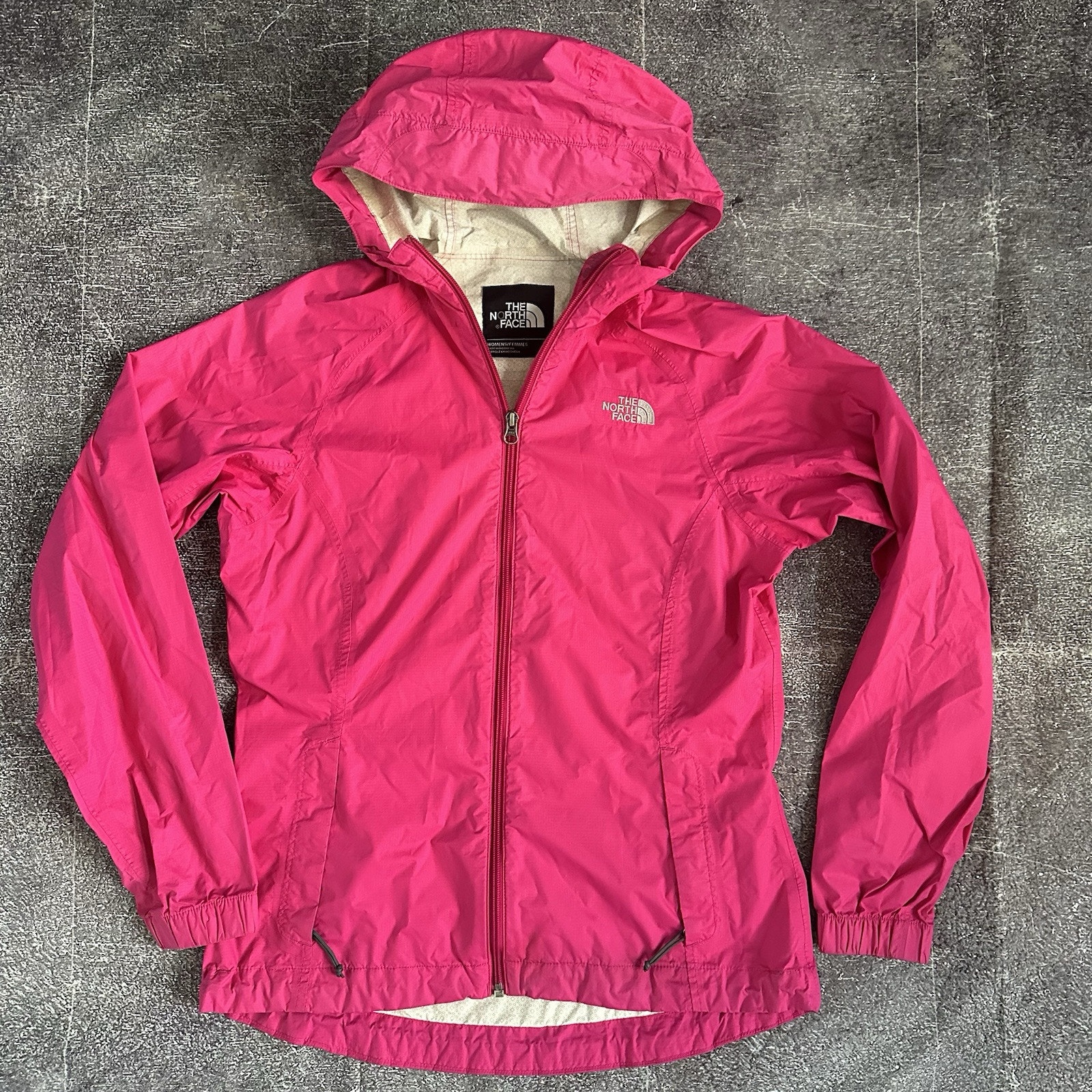 Women's The North Face Hot Pink Hyvent Lined Zip Up Hooded Rain Coat Jacket Sz S