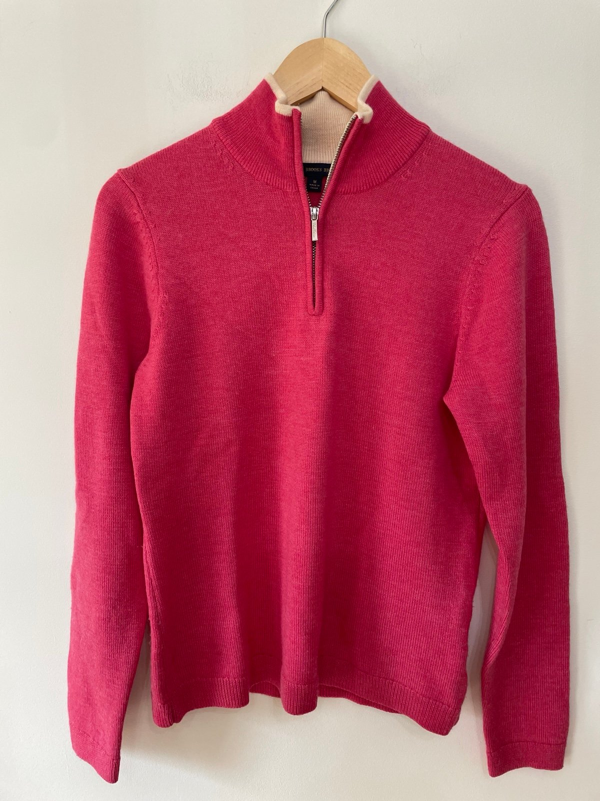 Brooks Brothers 346 100% Merino Wool 1/4 Zip Pullover Sweater Pink Top Women’s M