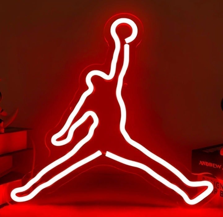 Vivid Bright Red Michael Jordan Jumpman Logo LED Night Light Basketball Decor