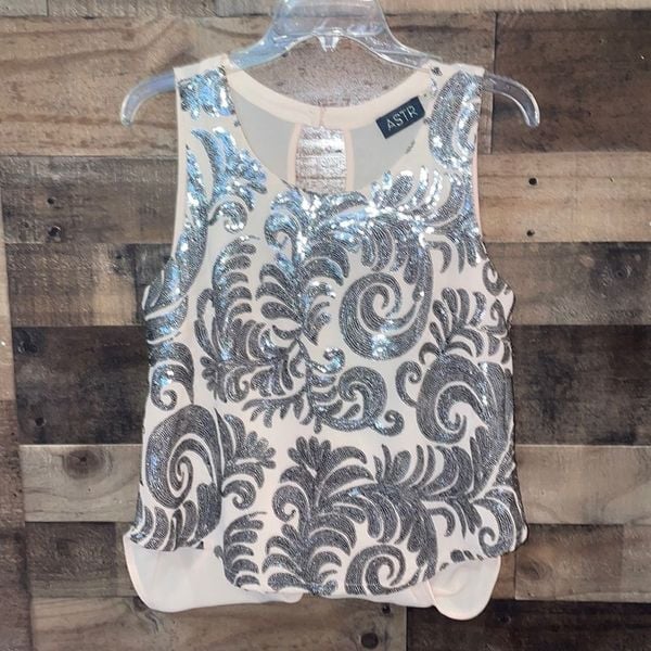 ASTR Peach & Silver Sequin Tank Top