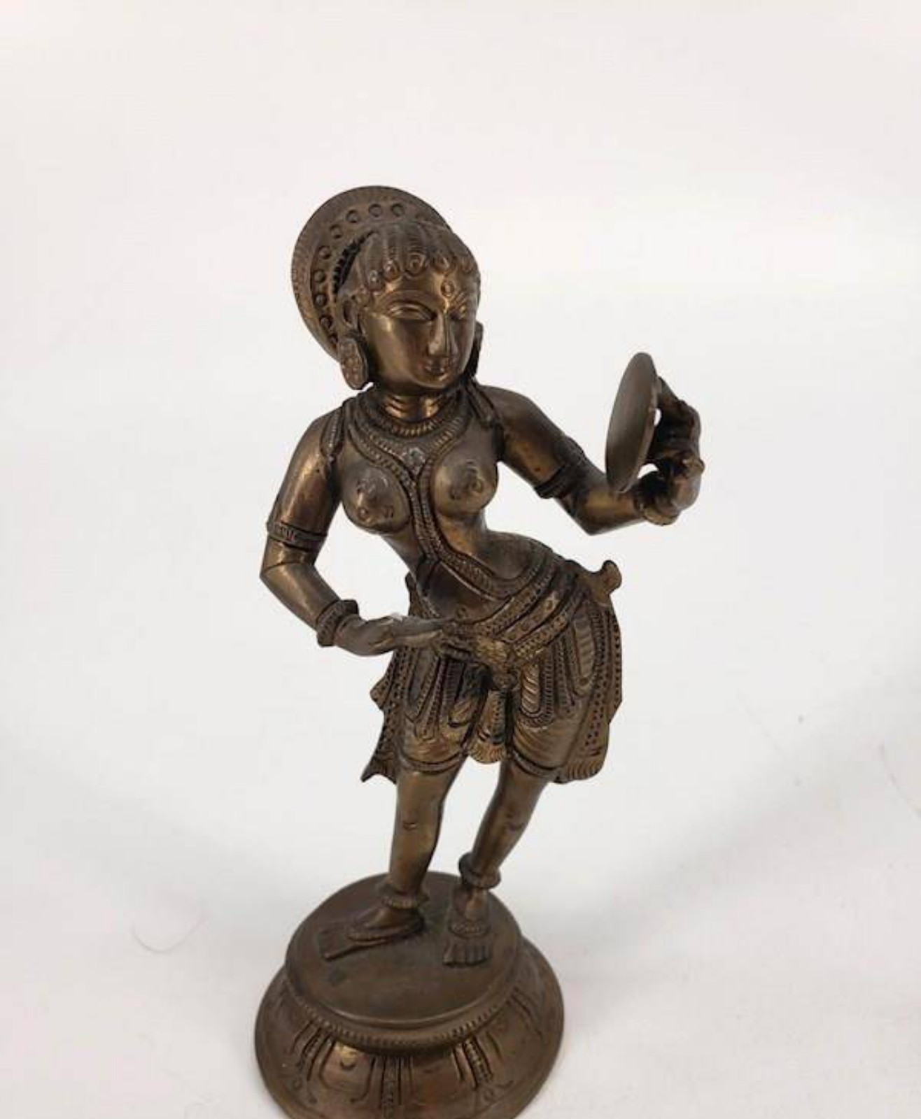 Vintage Solid Bronze India Maiden Shringar Rata Nayika 6.5 Figurine