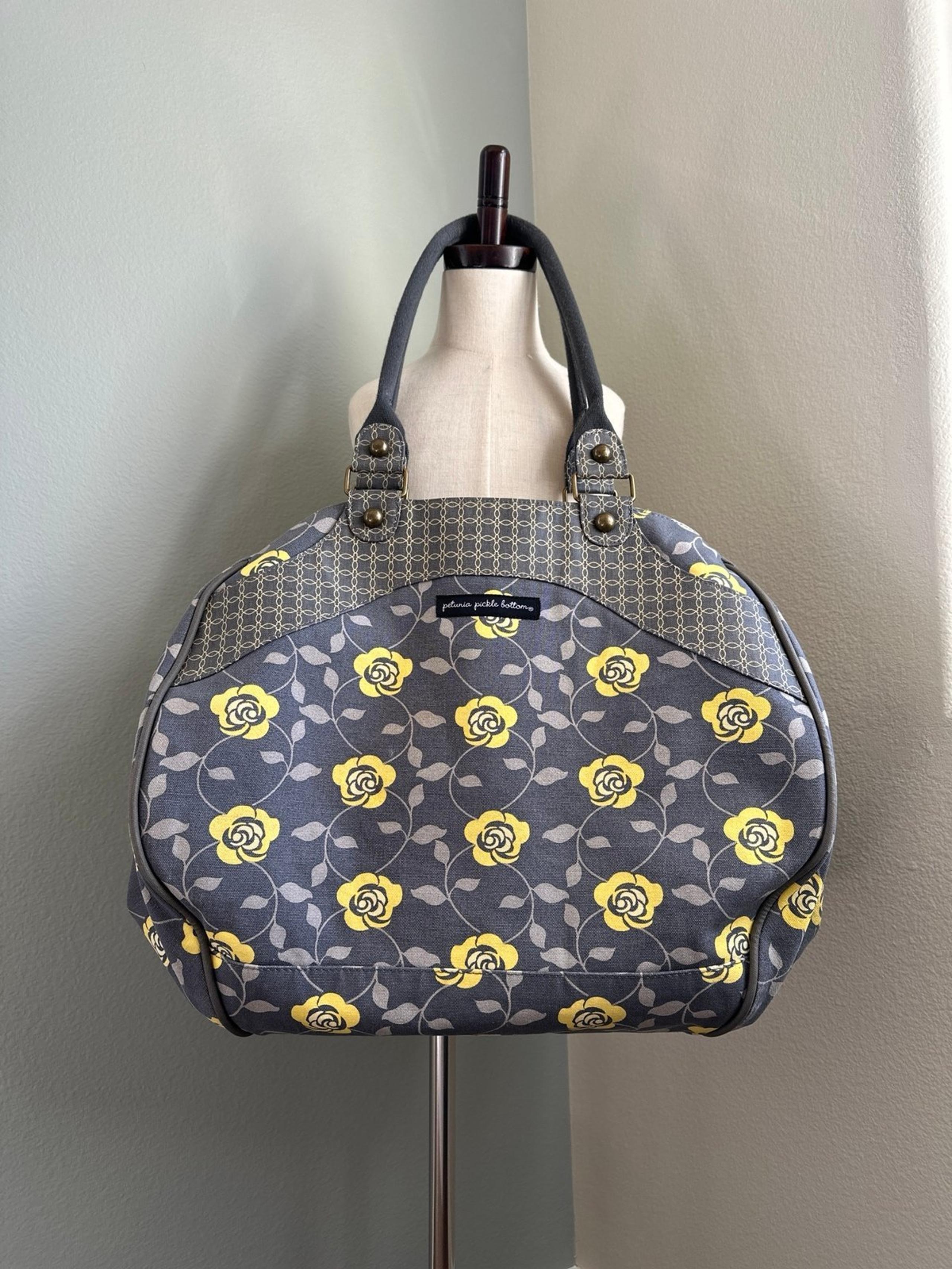 Petunia Pickle Bottom Wistful Weekender Diaper Bag Gray Yellow Floral