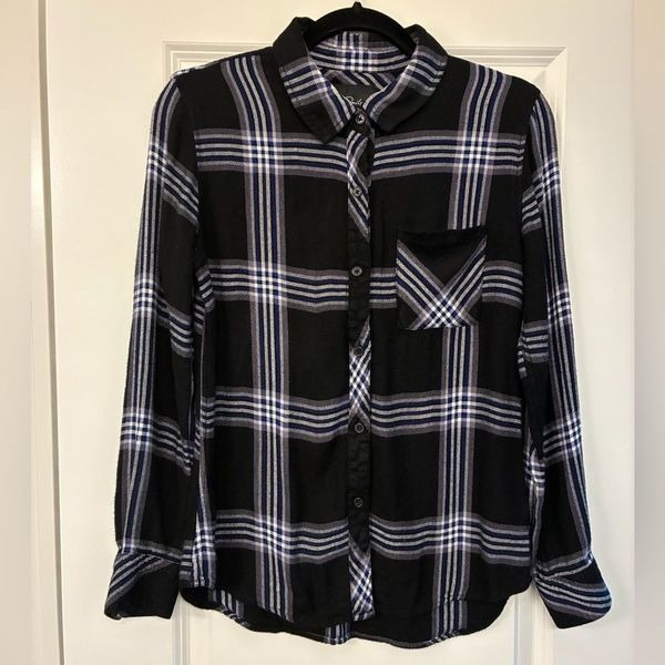 Rails Hunter One Pocket Plaid Shirt Black Royal Blue White Women’s Size Small