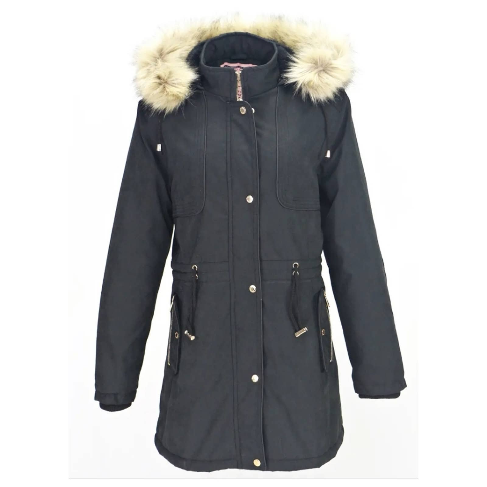 LeeHanton Three Quarter Length Military Style Parka Jacket Black XL