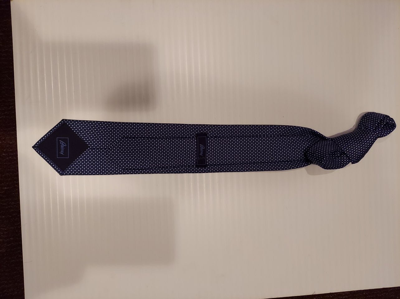 Brioni Navy Light Blue/White Pindot Pattern Silk Tie Italy