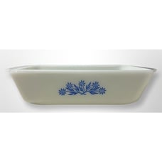 Vintage 441 Anchor Hocking 1 qt. Casserole Loaf Pan White Corn Flower Blue