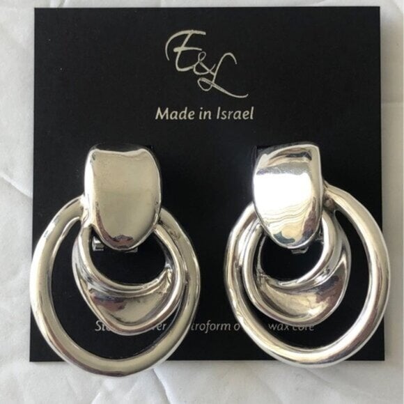 E&L Sterling Silver Statement Earrings Electroform Israel*