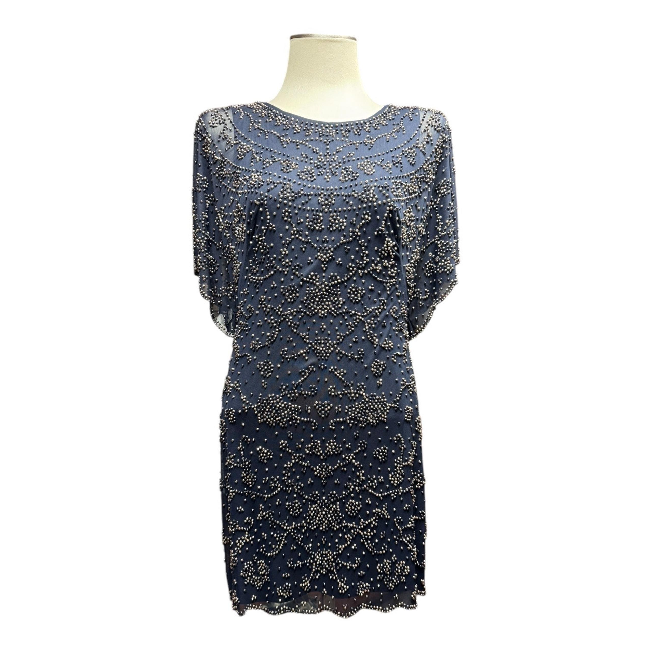 Xscape Beaded Mini Dress Blue Gold Bronze 10