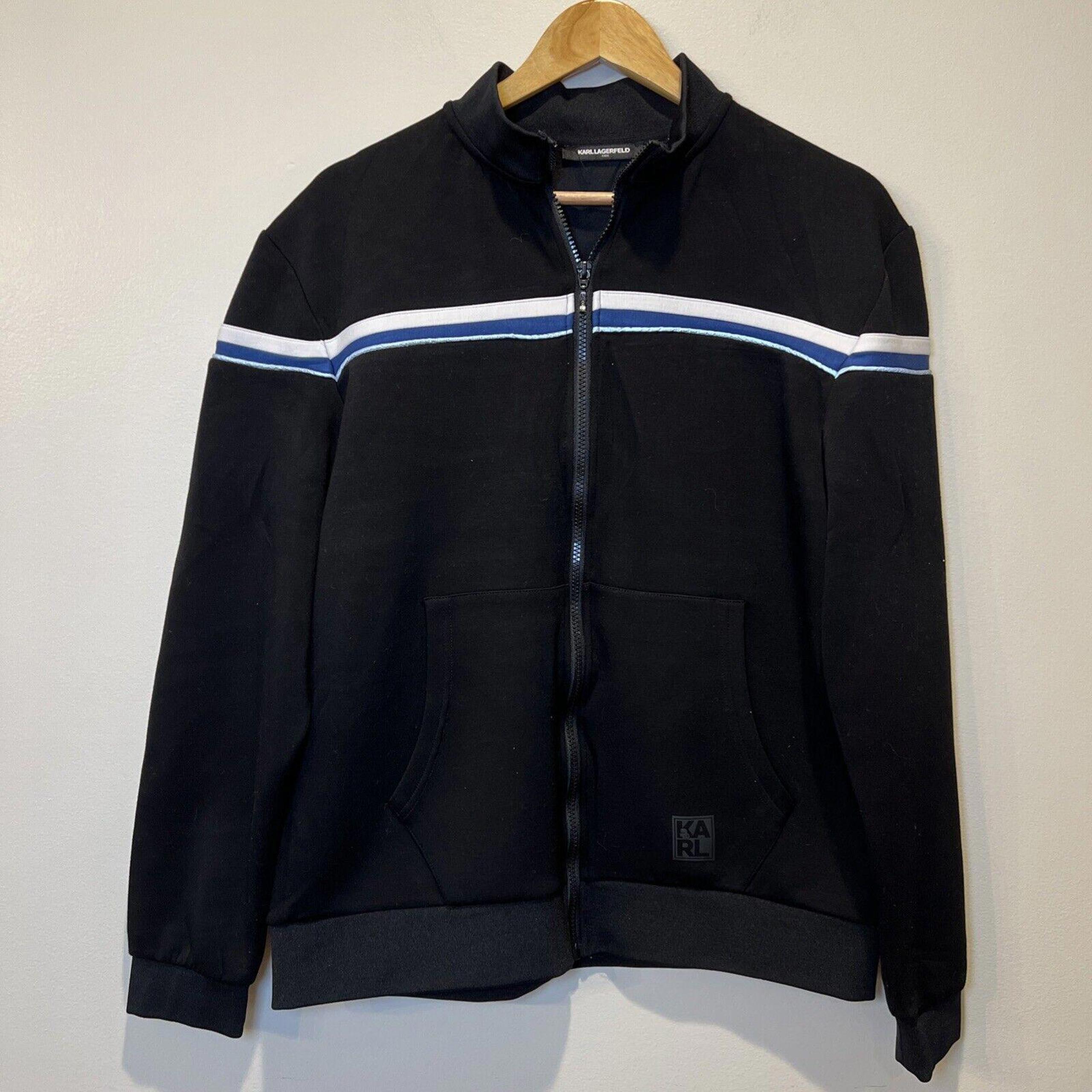 Karl Lagerfeld Paris Track Jacket Mens Sz Large Black Full Zip Lightweight