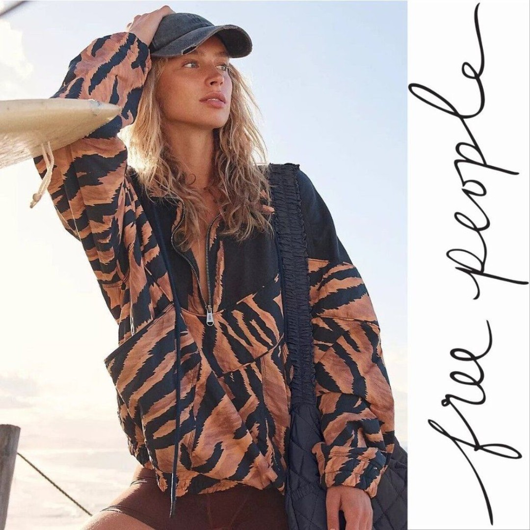 FREE PEOPLE Movement JACKET Pullover Windbreaker S Black Brown Walk the Line NEW