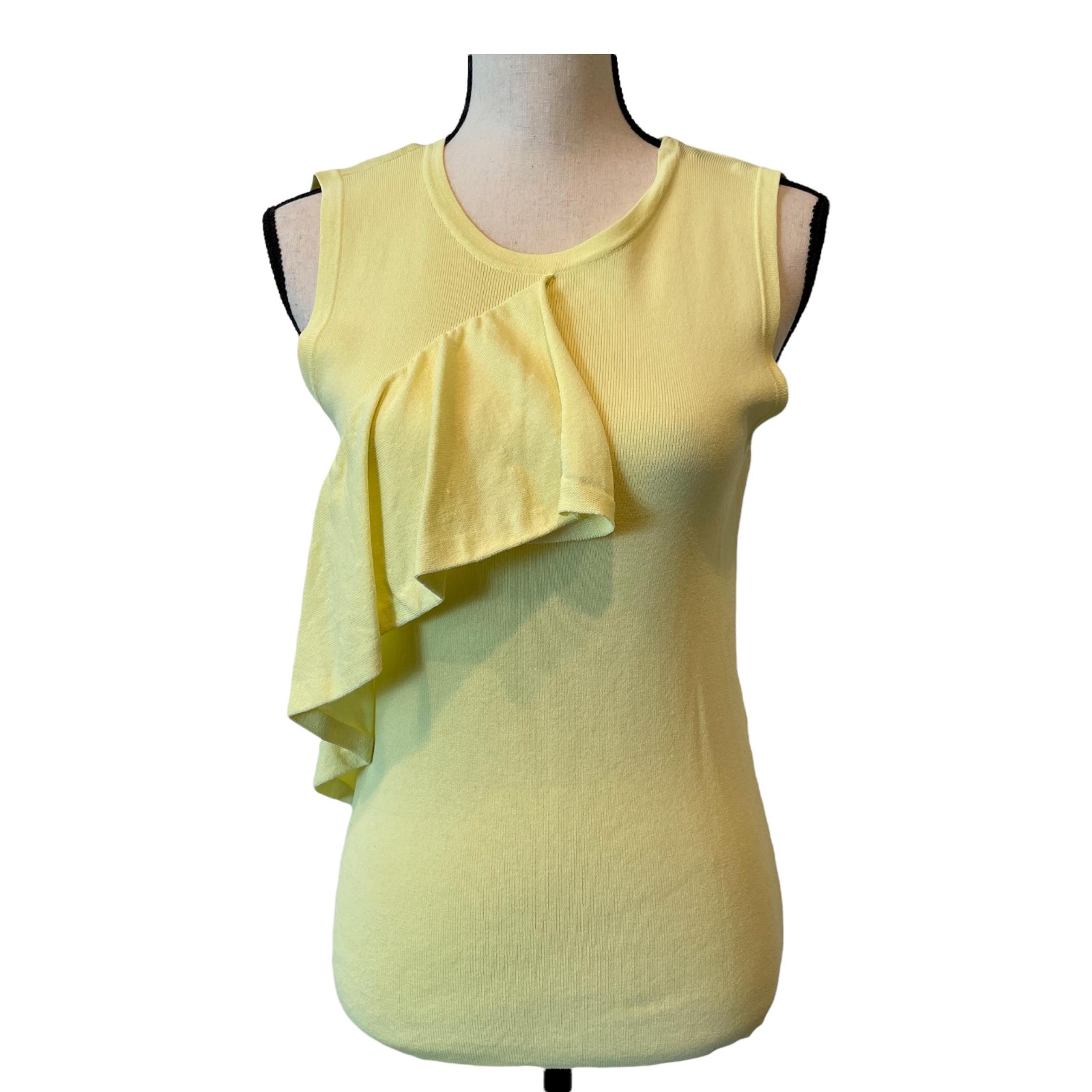 Warehouse Womens Knit Tank Top Yellow Ruffle Flounce Sleeveless Crew Neck 6 New
