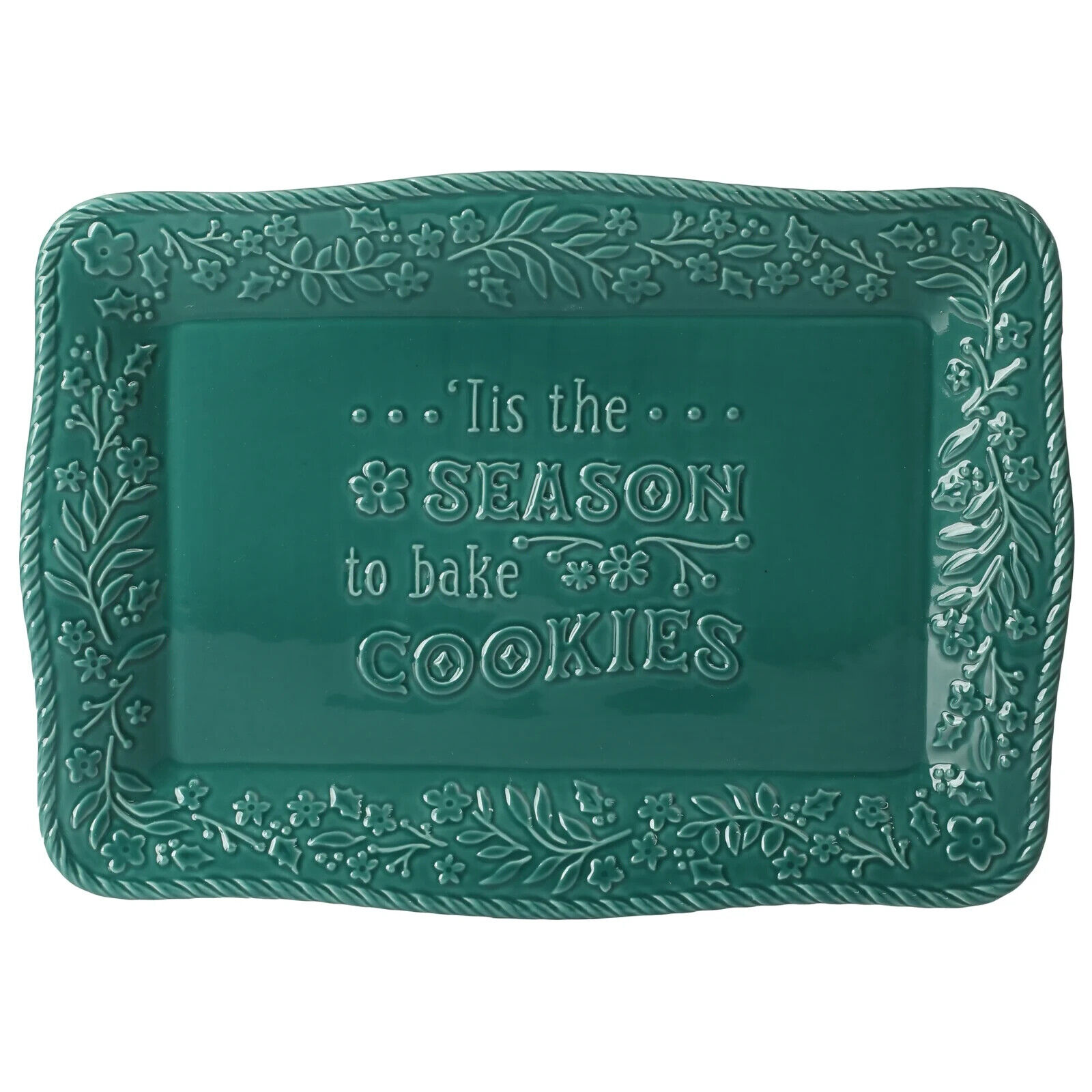 Pioneer Woman Merry Meadow Green Embossed Sentiment Stoneware Platter 14in New