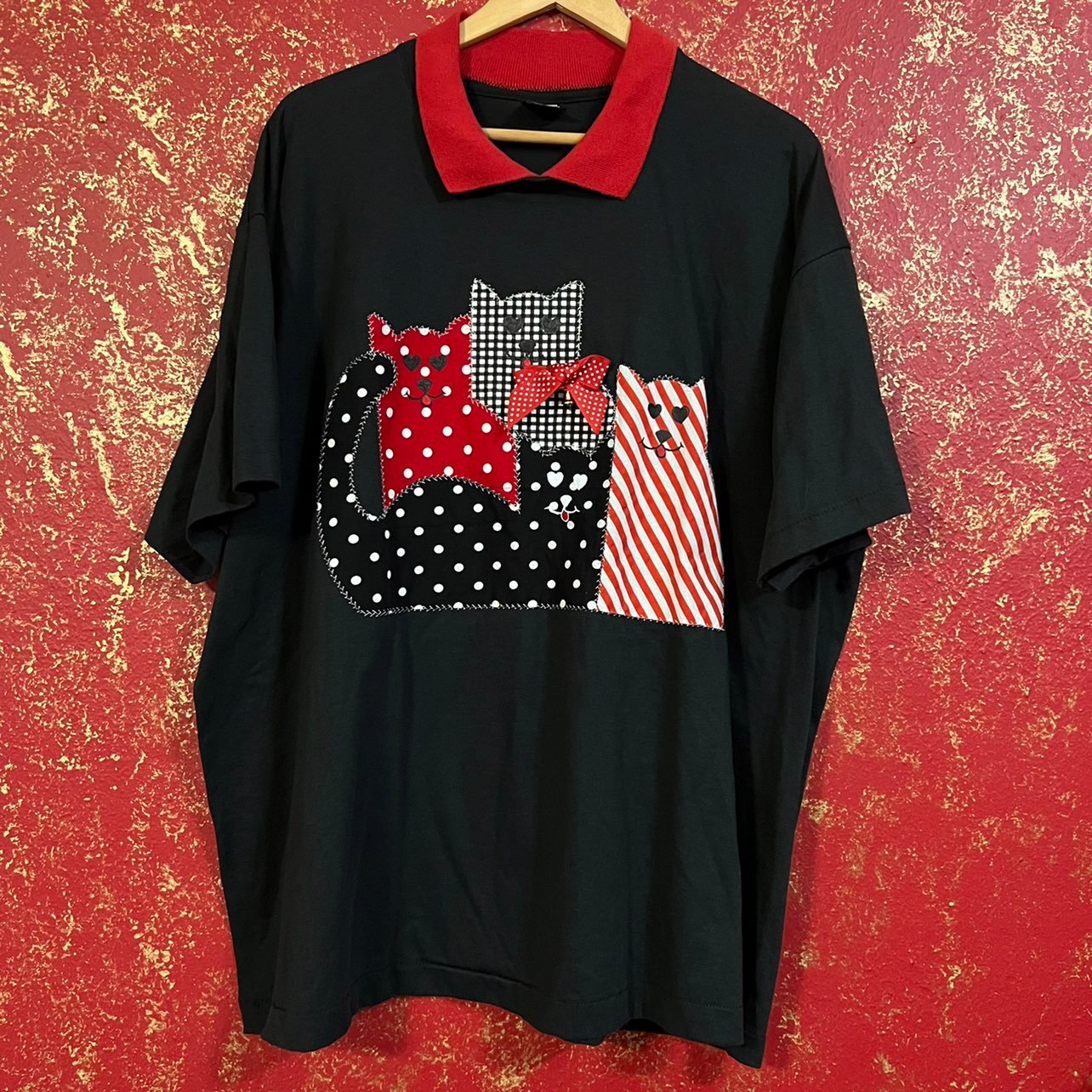 Vintage Single Stitch Christmas Holiday Cats Polo Shirt 3XL XXXL MADE IN USA