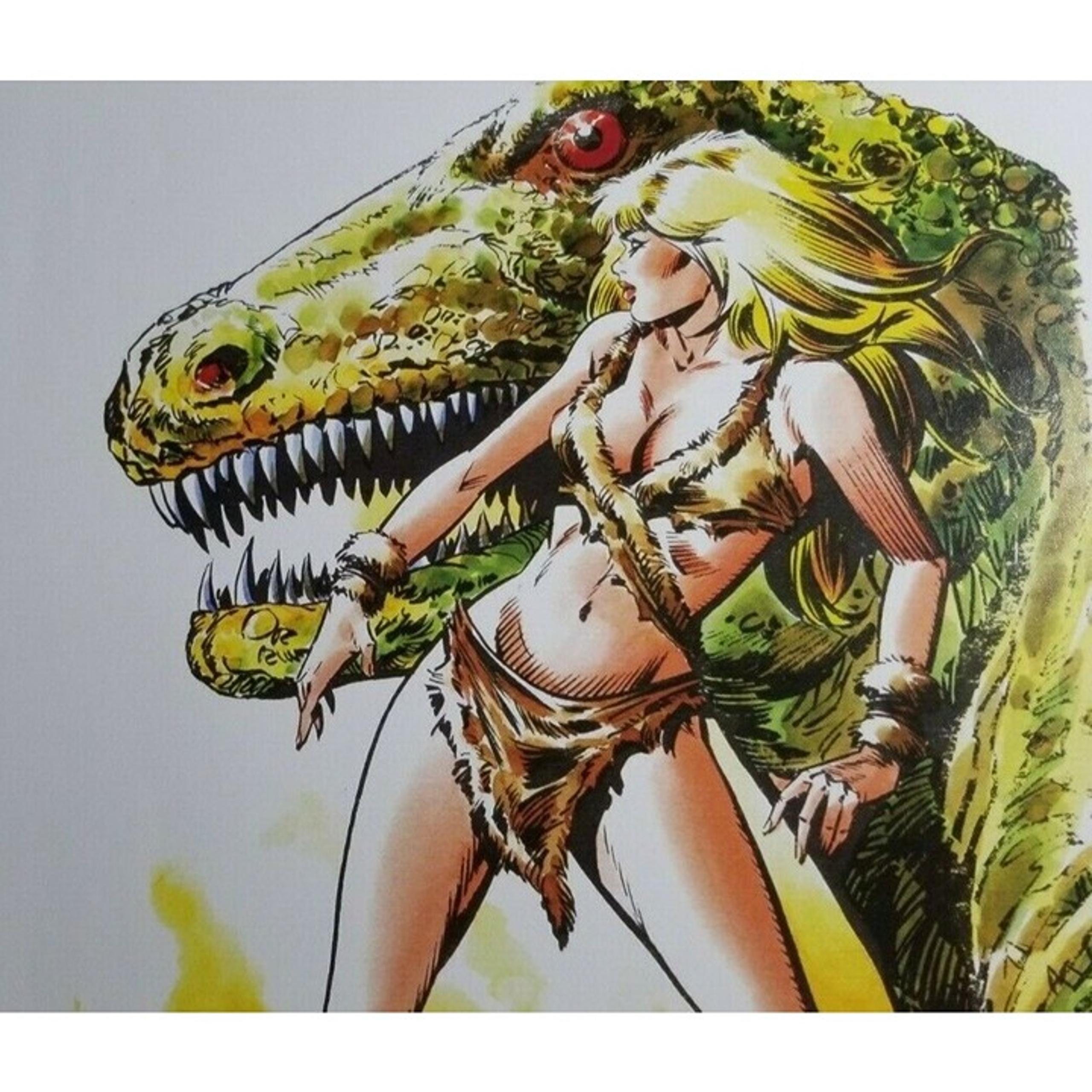 Enric Badia Romero (Cartoonist) PREHISTORY Sexy Woman AXA Dinosaur Pinup PRINT