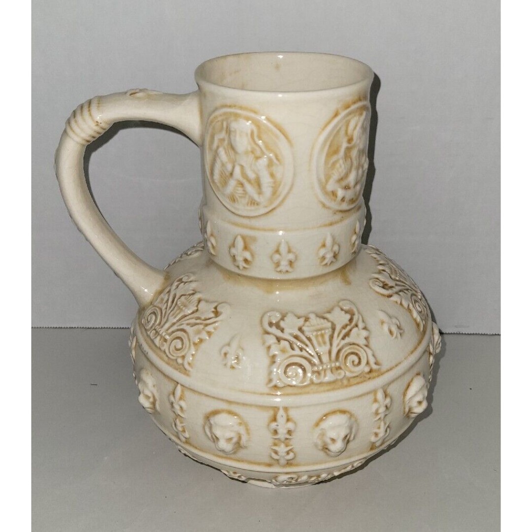 Antique zsolnay pecs Hungary Relief Wine Pitcher Carafe 1880s PECS 2663