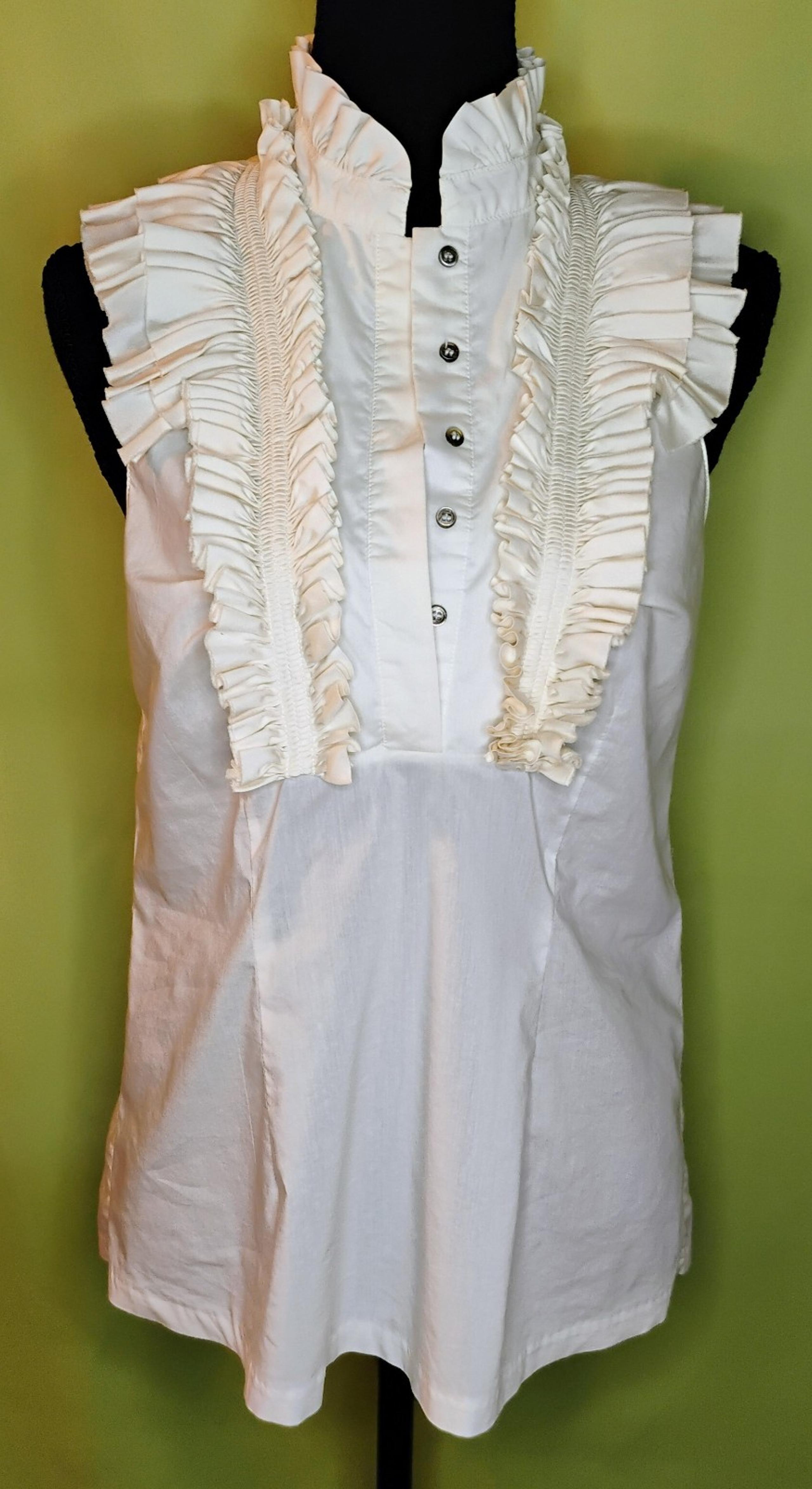 MM Couture by Miss Me Blouse Ivory Lapis Ruffled Sz M Women Silk Blend Z-3
