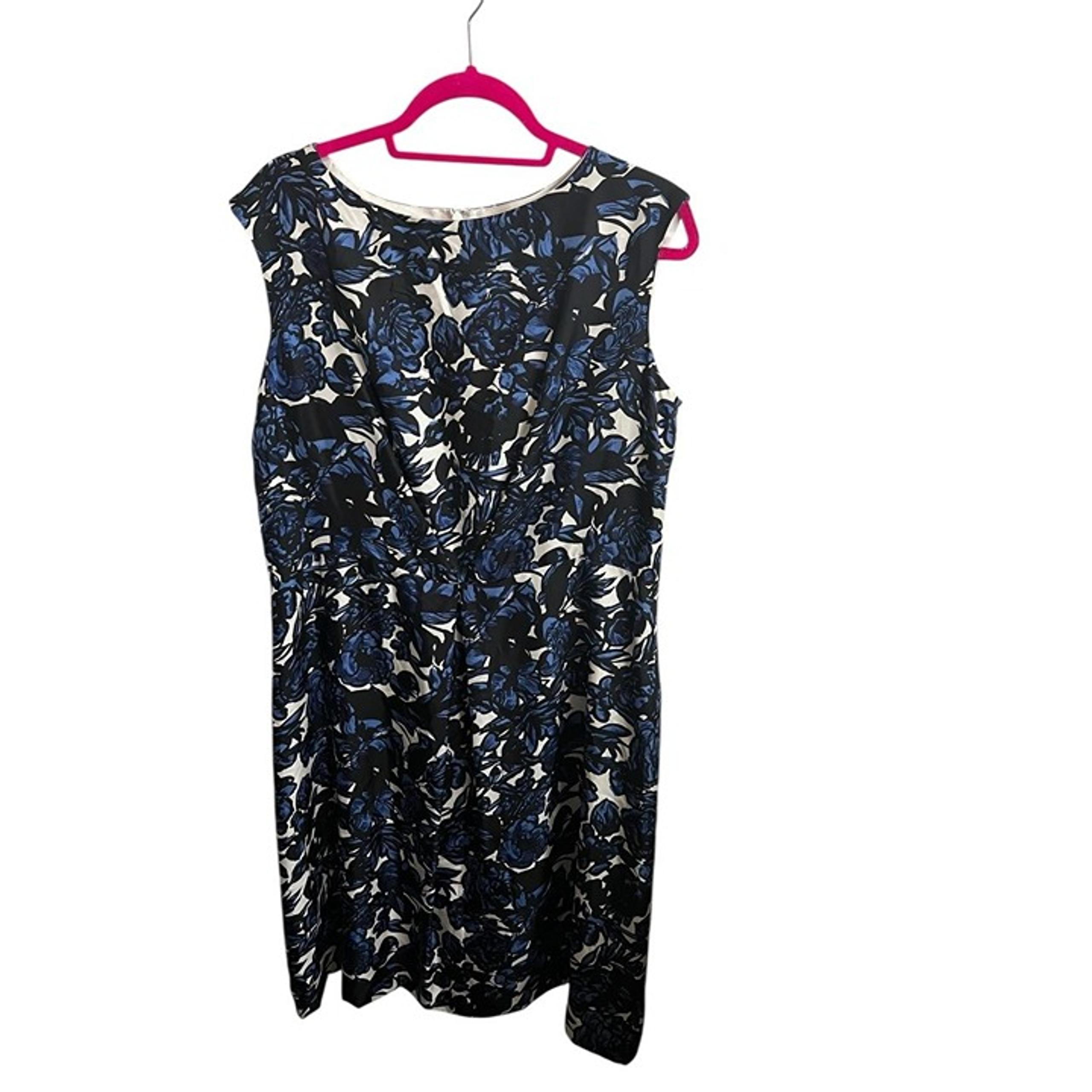 Talbots Dress Womens Plus Size 16 Blue White Floral Sheath Sleeveless Silk