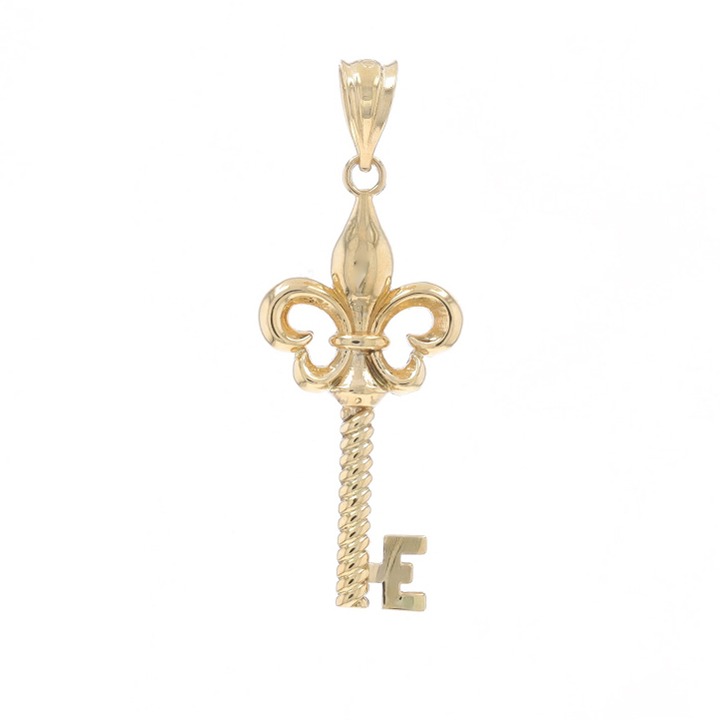 Yellow Gold Fleur-de-lis Skeleton Key Pendant - 14k LX0459