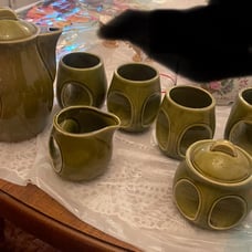 Japanese 7 Piece TEA SET Avocado Green UNIQUE DESIGN & SHAPE
