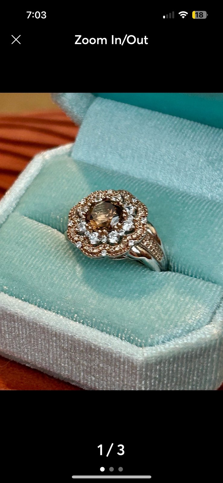 JTV BELLA LUCE Eterno Rose Champagne & White Halo Rose Ring Gold Silver Setting