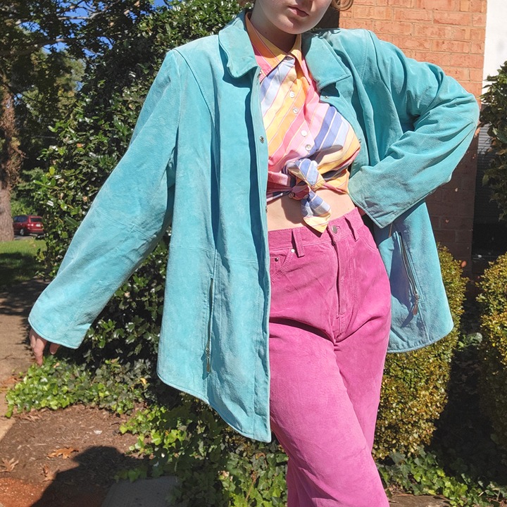 Bradley Bayou vintage 70s turquoise blue genuine suede leather jacket