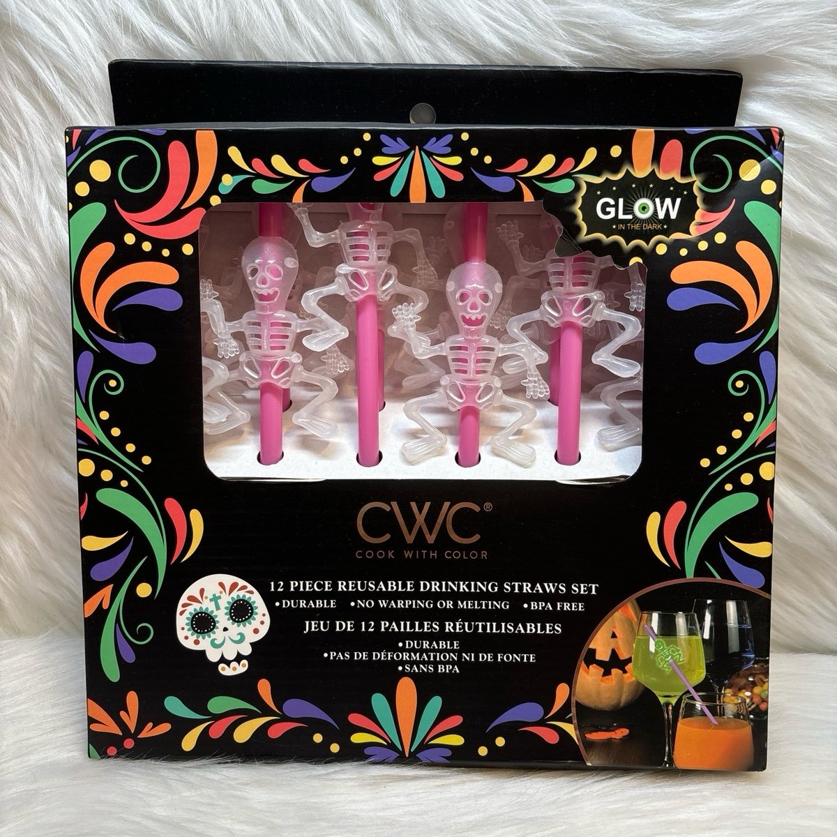 12 Piece Reusable Skeletons Drinking Straws Set