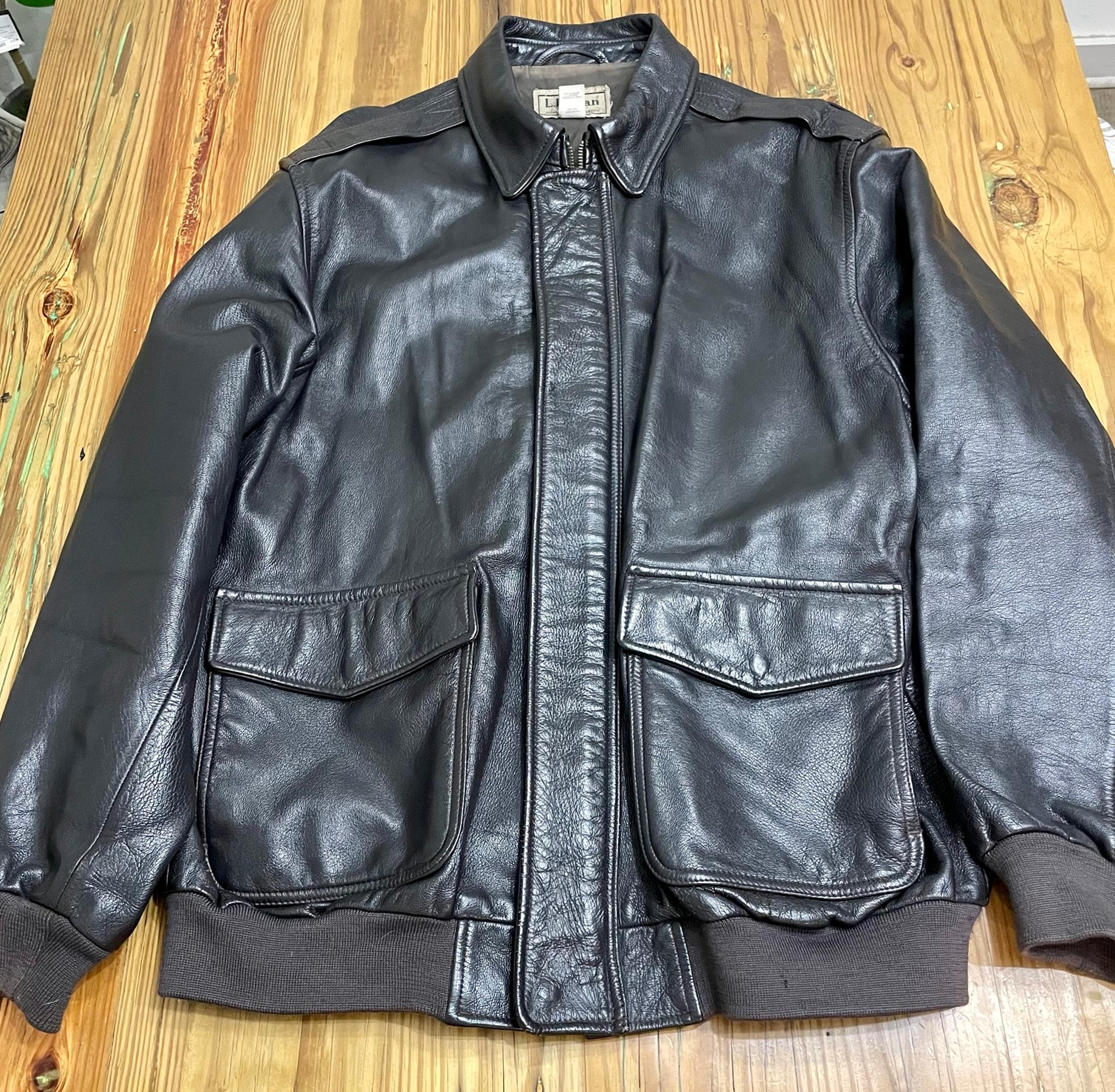 Vintage 90s LL Bean Leather Bomber Flight Jacket Mens XL Tall GoatSkin OMF53 USA