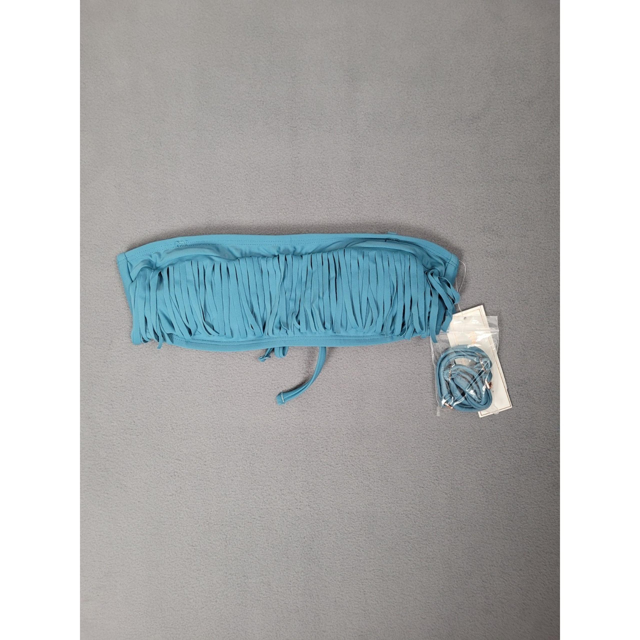 Hula Honey Womens Fringe Bandeau Bikini Top Swimsuit Top Blue XSMALL