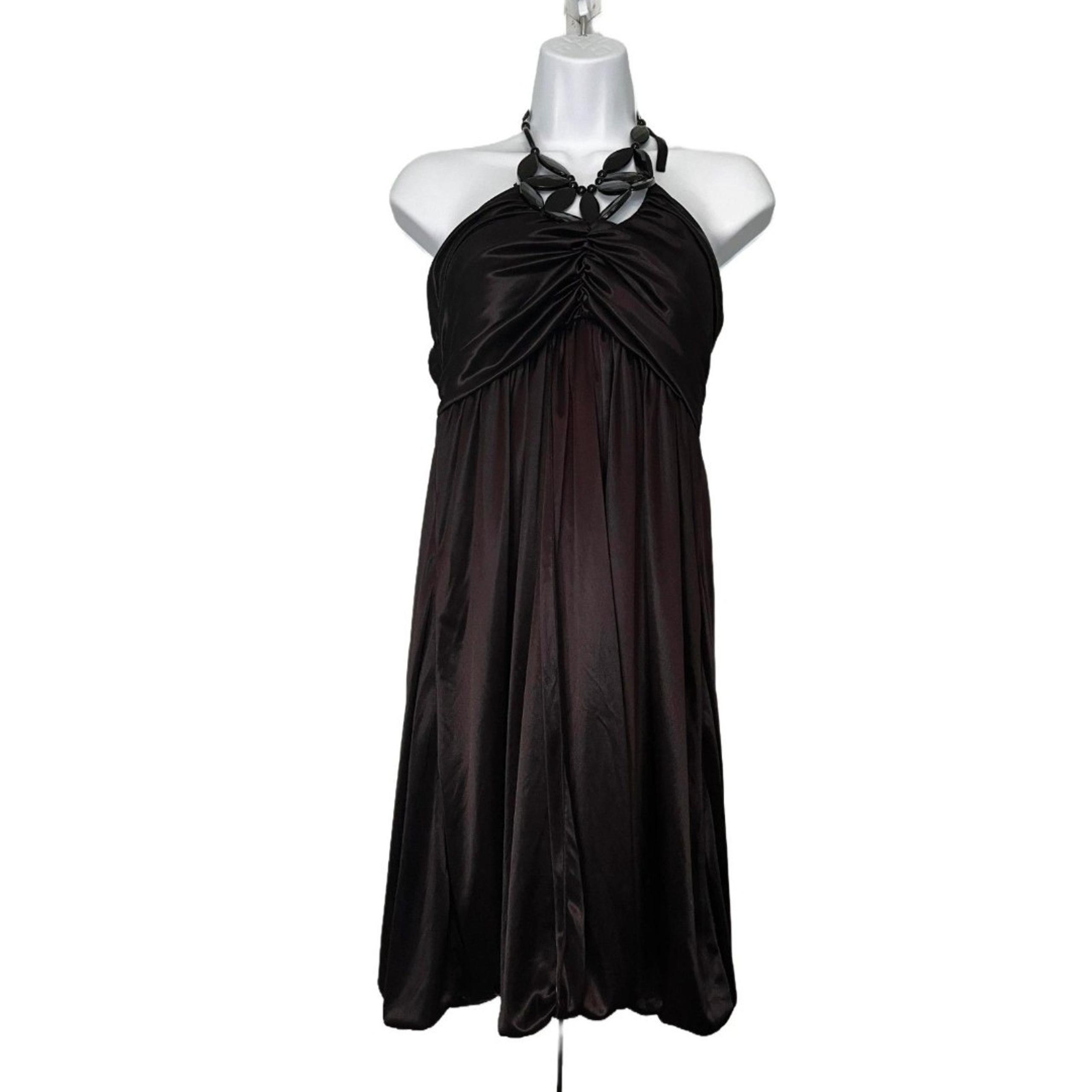 Sequin Hearts Black Halter Dress with Beaded Neckline - Size Large