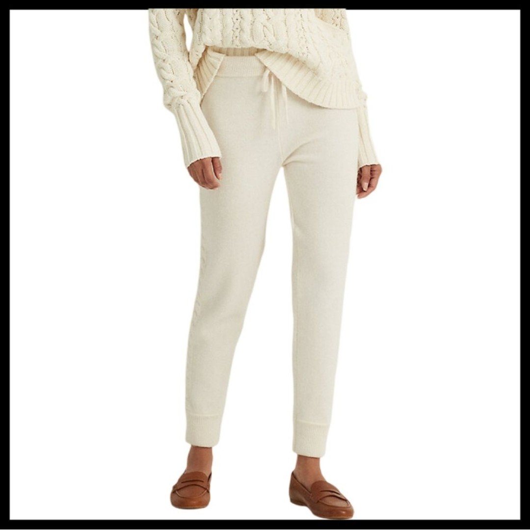 Polo Ralph Laurem Cotton/Wool Blend Women’s Knit Jogger Pant Cream
