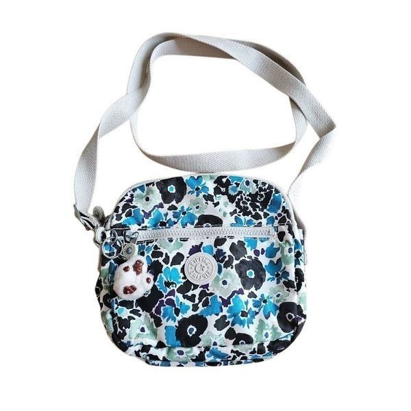 Kipling shoulder crossbody bag with charm blue floral