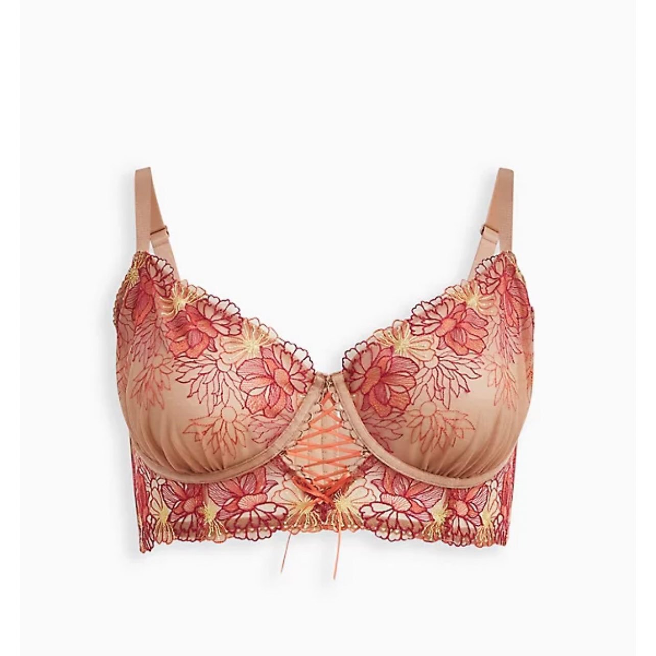 Embroidered Mesh Strappy Underwire Longline Bralette