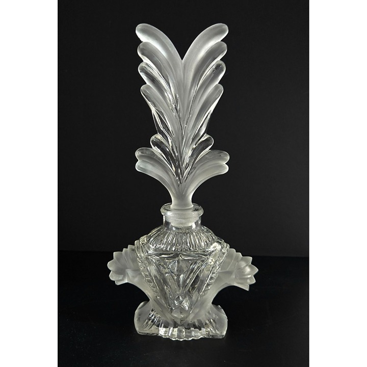 1930s Imperial Glass Bohemian style perfume bottle w/feather stopper