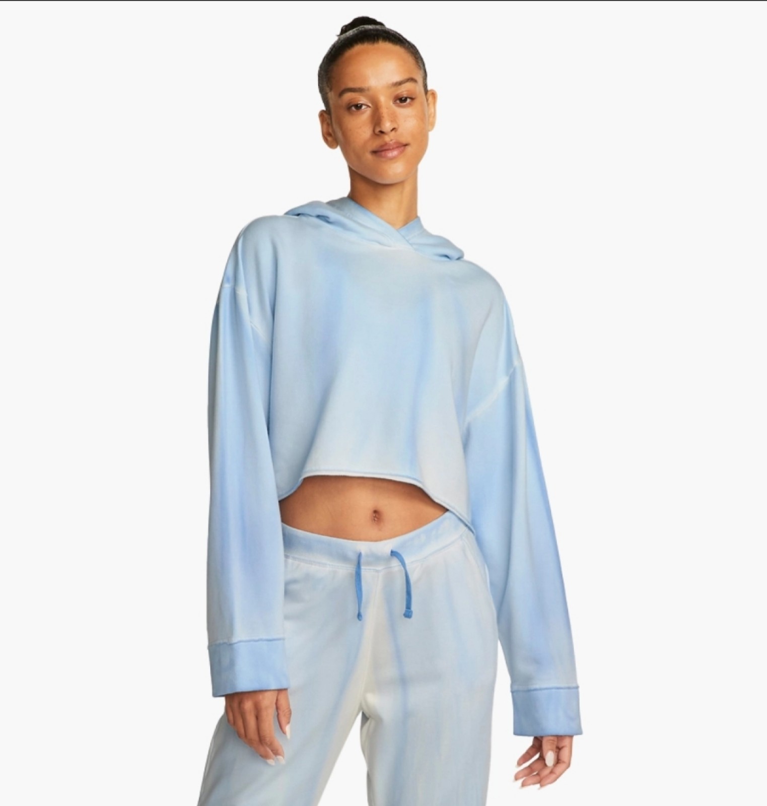 Women's Nike Yoga Luxe Fleece Hoodie Cropped Relaxed Fit Tie Dye Blue Size M
