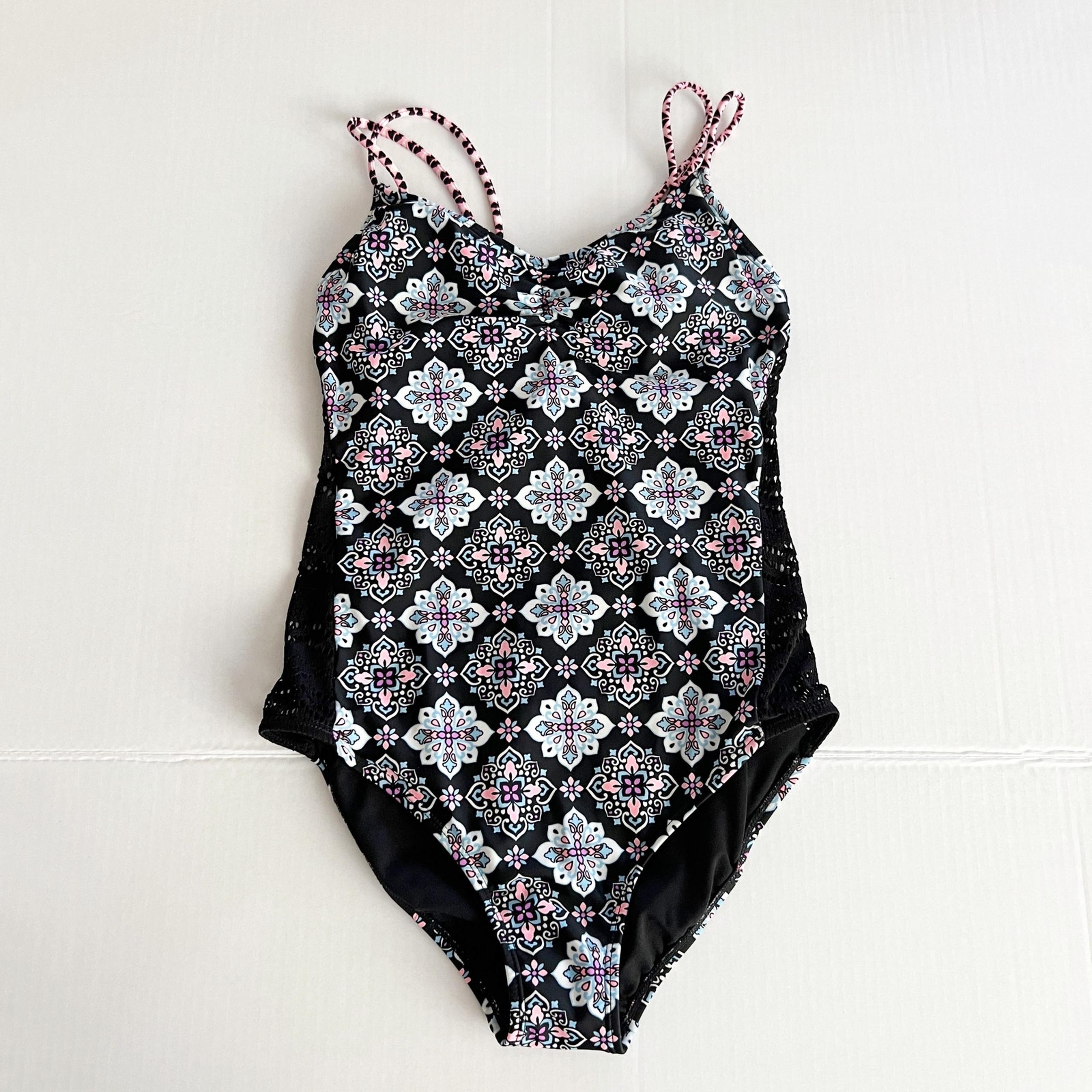 Hula Honey Size Small S Black Gypsy Deco Lace Geometric Print One Piece Swimsuit
