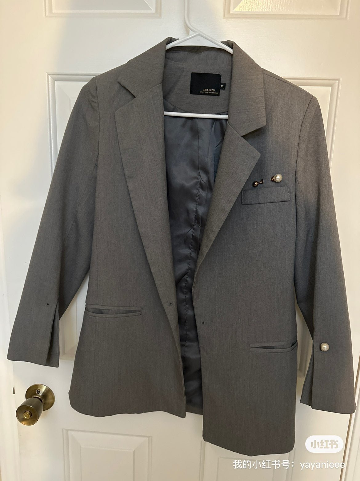 gray blazers with pearls